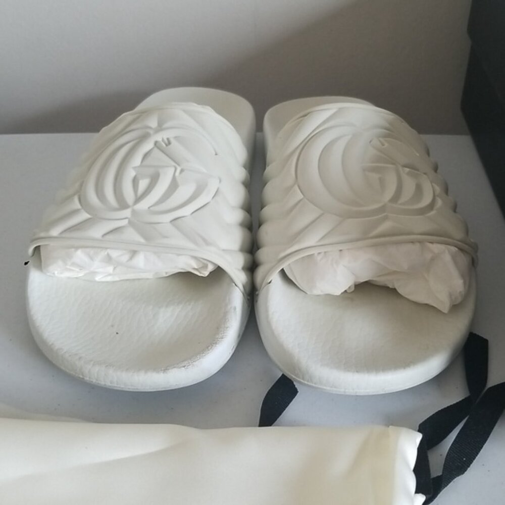 GUCCI | GG Logo Rubber Slides White Sz 10 - Picture 11 of 11